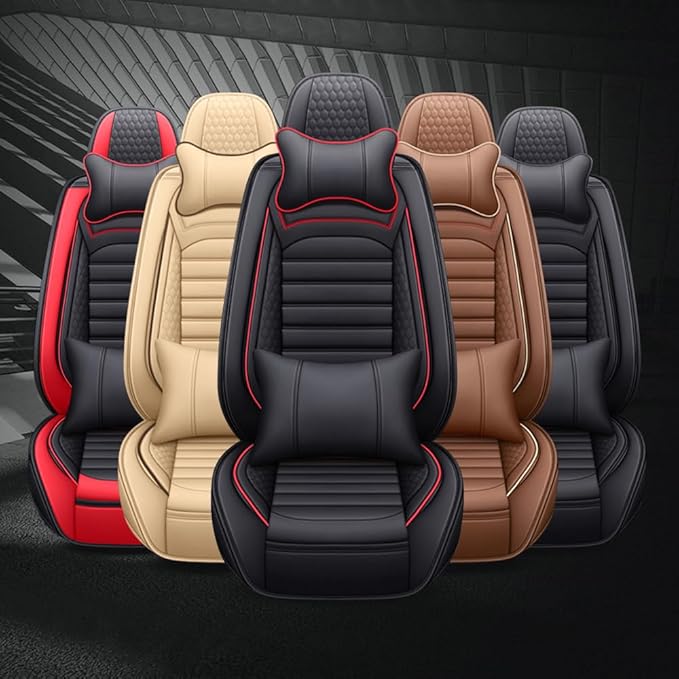 Leather Car Seat Covers for Toyota Corolla 2006-2024,Car Seat Covers Full Set,Seat Covers with Safety,Waterproof Seat Cover Compatible Airbag(5pcs Black Luxury)