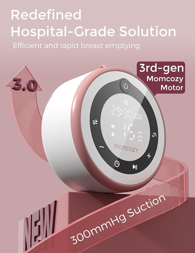 Momcozy Breast Pump V1 Pro Hospital-Grade, Hands-Free & Portable Wearable Pump, Upgraded Electric Pump with 3 Fine-Tuned Rhythms|15 Levels, Come with Leak-Proof DoubleFit Flange, Cozy Red.