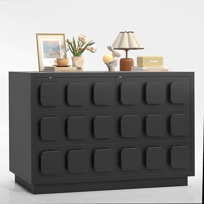 Anbuy Black Baby Dresser for Bedroom, Dresser for Baby with 6 Drawers, Storage and Organization Unit with Square Handles for Nursery, Kids Bedroom