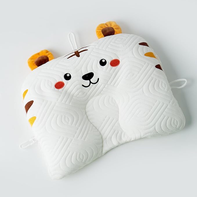 Reidio Adjustable Toddler Pillow Soft and Breathable Ergonomic Design Small Pillow Washable (Tiger)