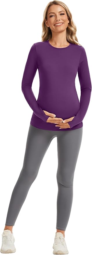 MathCat Maternity Long Sleeve Shirt with Thumbleholes,Pregnancy Casual Tee Blouse Athletic Yoga Workout Tops