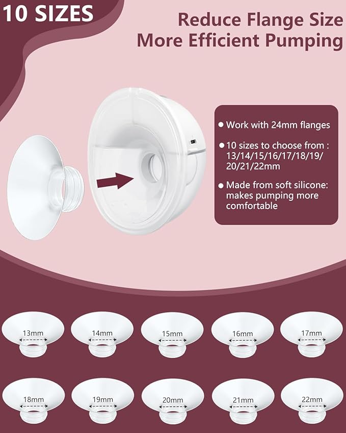 4PC Flange Insert 22mm Compatible with Momcozy M5/M6/M9/S12 Pro/V1 Pro/V1 Pro Breast Pump, Fit for Eufy/Elvie/Medela/Spectra/Lansinoh/NCVI/Lansinoh/TSRETE with 24mm Flange/Shield Breast Pump