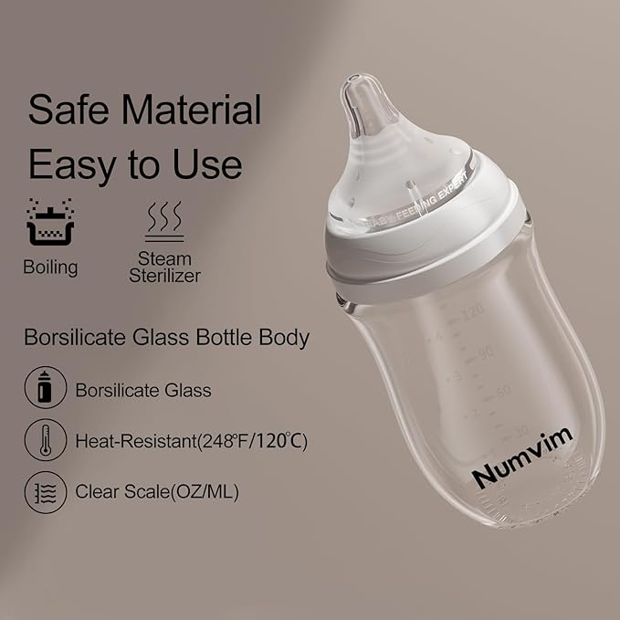 Natural Glass Baby Bottles Gentle & Extra Slow Flow, Newborn Breastfeeding Bottle with Anti Colic Nipple for 0 Months Babies, 3 Packs (Yellow (3 Ounce + 5 Ounce), 1 Count (Pack of 3))