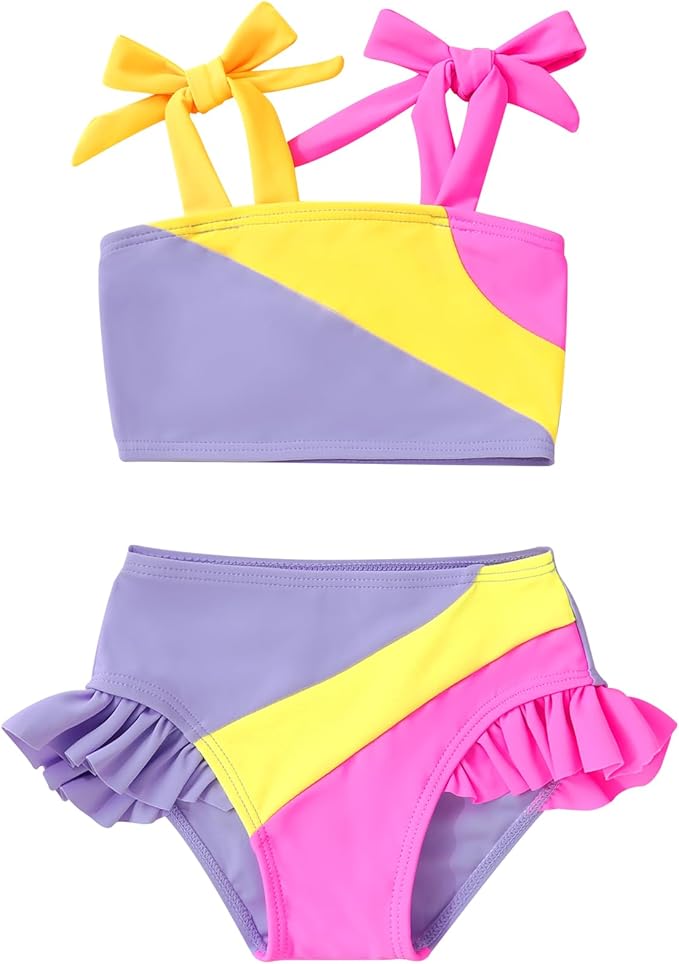 YOUNGER TREE Toddler Girls Two Pieces Swimsuit Color Block Stripe Swimwear Summer Beach Bathing Suit 18M-5T