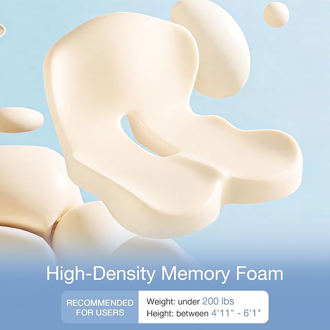 Memory Foam Seat Cushion, Chair Cushion for Office Chair, Car Seat, Relieving Pressure Tailbone Sciatica Back Pain for Long Sitting Office Workers, Car Drivers, Black