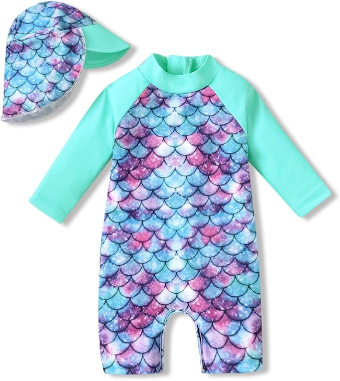 Aalizzwell Baby Girls Long Sleeve One Piece Bathing Suit with Hat