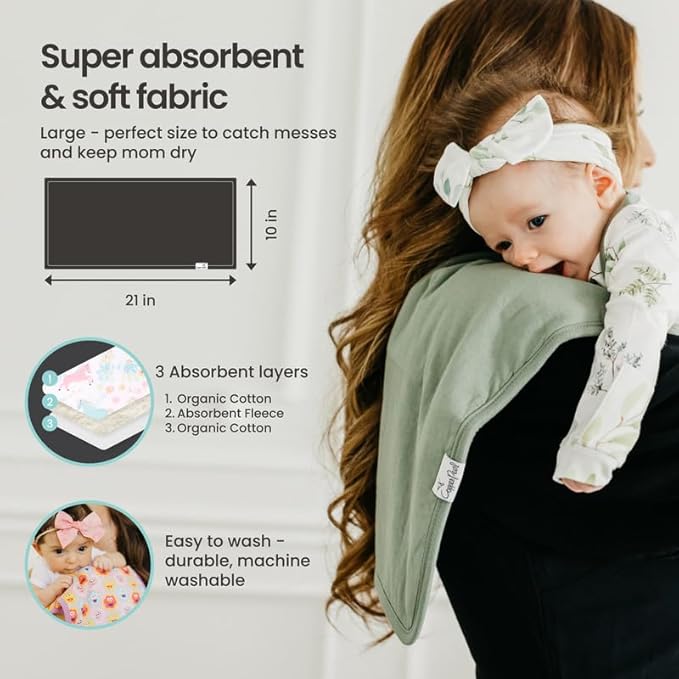 Copper Pearl Premium Baby Burp Cloths - 3-Pack Large Cotton Burp Cloths, Extra Soft Spit Up Rags with 3 Absorbent Layers, Perfect for Baby Boy and Baby Girl Gifts (21" x 10" Size, Haven Set)