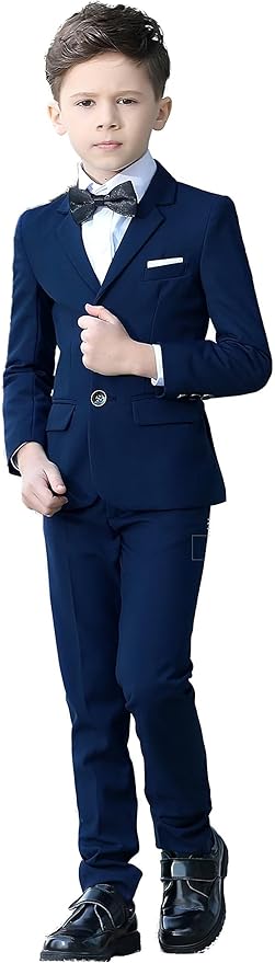 YuanLu Boys Suit for Kids Tuxedo Wedding Ring Bearer Outfit, 5 Piece Boy Slim Fit Formal Suits with Adjustable Waist