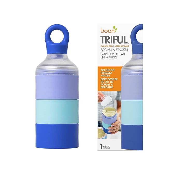 Boon Triful Baby Formula Dispenser On The Go - Insulated Stainless Steel Formula Containers with Stacking Design - Baby Bottle-Feeding Supplies for Travel - Blue