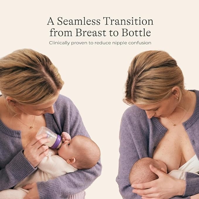 Lansinoh Anti-Colic Baby Bottles for Breastfeeding Babies, 8 Ounces, 4 Count, Includes 4 Medium Flow Nipples, Size M