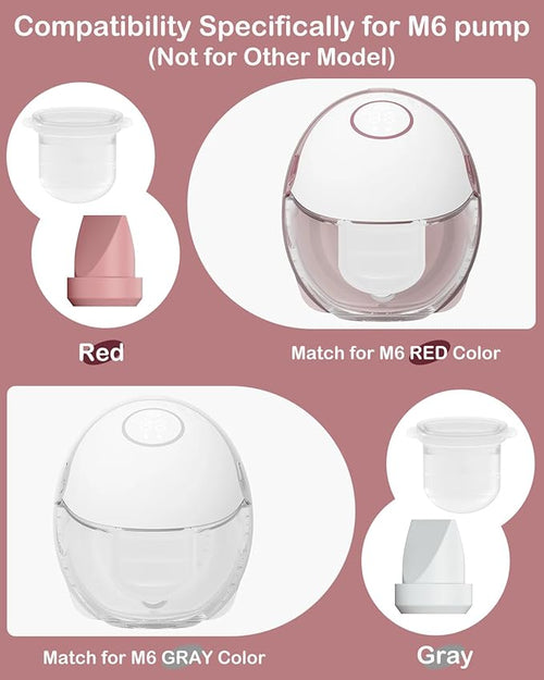 12PC M6 Breast Pump Replacement Accessories, Including 8pcs Duckbill Valve and 4pcs Diaphragms for Momcozy Mobile Style | M6, Replace for Momcozy Pump Parts, Not Original Parts, 12PC Red