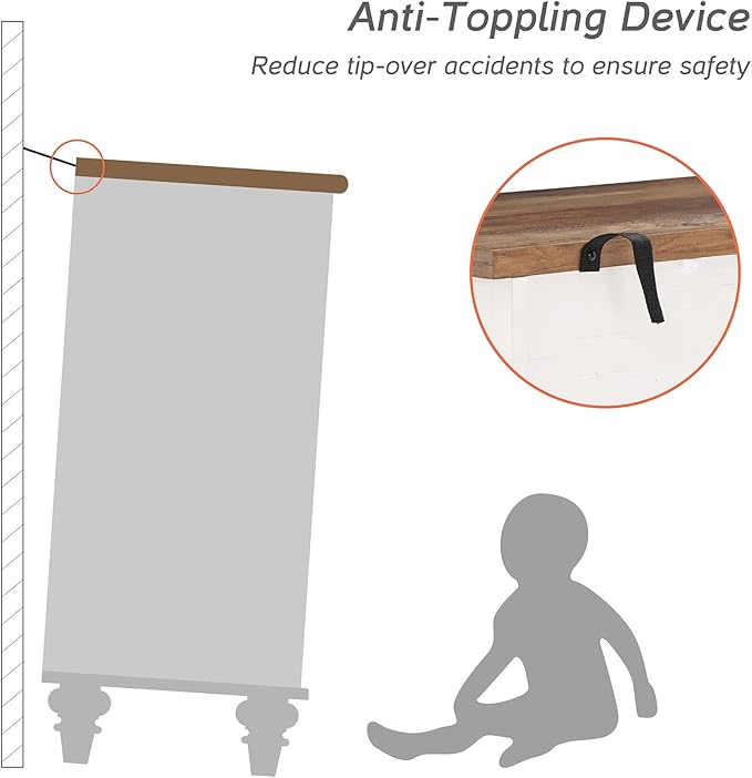 WAMPAT Dresser for Bedroom with 5 Drawers and 2 Storage Cabinet, Nightstands with Charging Station for Living Room, Mid Century Modern Kids Dressers with Wide Chest of Drawers for Nursery, White/Oak