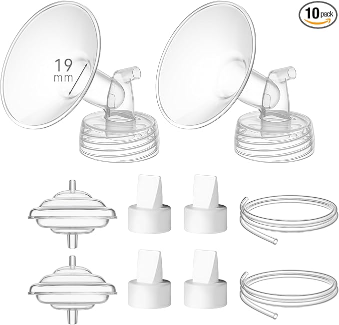 19 mm Flange Set Compatible with Spectra/Motif Luna Wide-Mouth Bottles, Breast Pump Parts Includes Breast Shield Tubing Valve Backflow Protector, Not Original Spectra Accessories