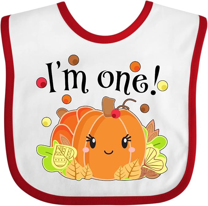 inktastic I'm One- Pumpkin Birthday Autumn Baby Bib