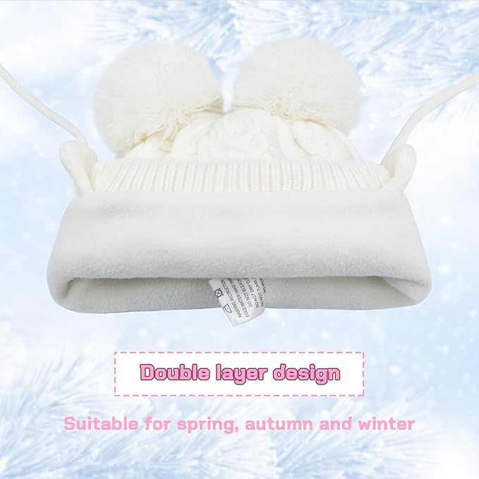 Duoyeree Toddler Winter Hat with Earflap Scarf Hood Thick Warm Kids Skull Cap for Baby Girls Boys