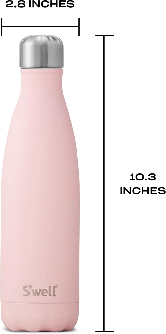 S'well Stainless Steel Water Bottle, 17oz, Pink Topaz, Triple Layered Vacuum Insulated Containers Keeps Drinks Cold for 36 Hours and Hot for 18, BPA Free, Perfect for On the Go