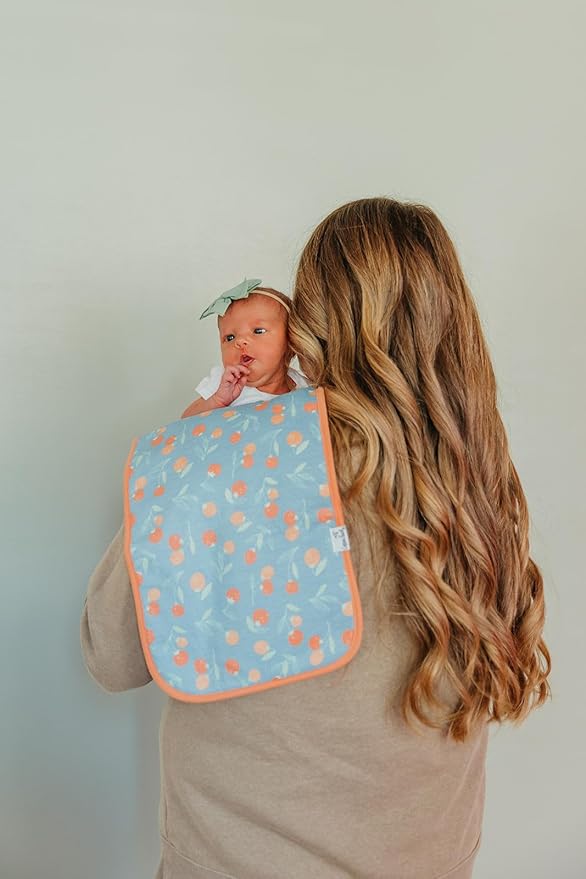 Copper Pearl Premium Baby Burp Cloths - 3-Pack Large Cotton Burp Cloths, Extra Soft Spit Up Rags with 3 Absorbent Layers, Perfect for Baby Boy and Baby Girl Gifts (21" x 10" Size, Clementine Set)