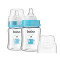 YOHKOH Glass Baby Bottles with Slow Flow Nipple, Newborn Anti-Colic Baby Bottles for 0+ Months, Wide Neck Feeding Bottle, Clear (Blue, 5oz (Pack of 2))