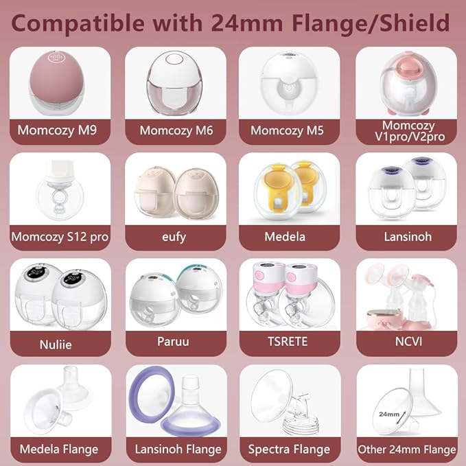 Update Flange Insert 15/17/19/21mm 8pcs for 24mm Flange/Shield of Most Pumps, Silicone Flanges Insert for Momcozy/Medela/Spectra/Eufy/Lansinoh/TSRETE/Elvie/NCVI/Paruu, Breastfeeding Essentials Kit