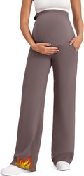 G4Free Fleece Lined Maternity Yoga Pants Over The Belly Stretchy Wide Leg Warm Pregnancy Work Trousers with Pockets