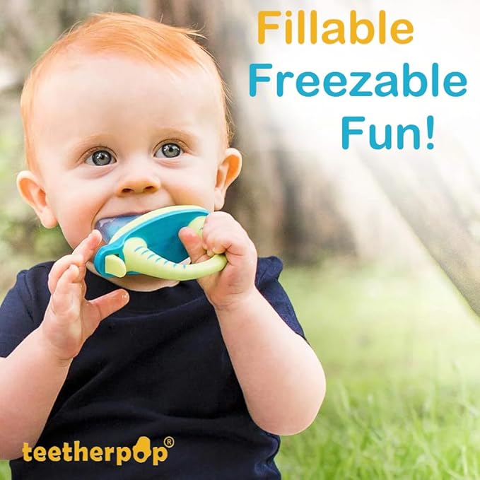 Teetherpop Fillable Silicone Teether for Babies – Breastmilk Popsicle Molds for Teething with Spill-Proof Sippy Slits – Freezable Baby Teethers for Liquids & Purées - Cool Relief BlueOrange, LimonTeal
