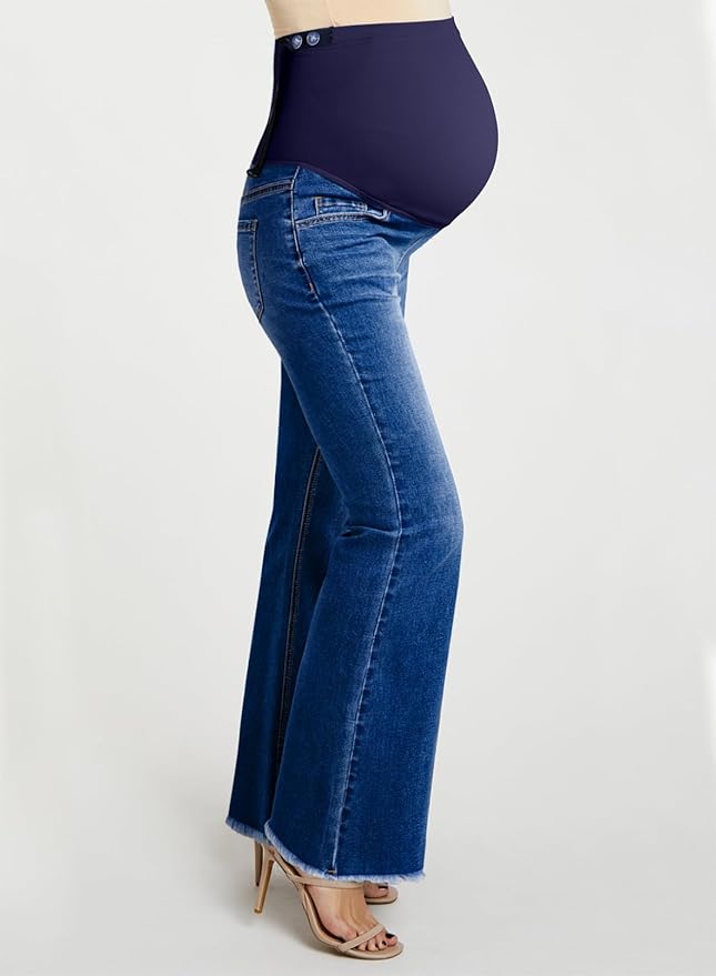 BLENCOT Maternity Jeans for Women Over Belly Pregnancy Pants Comfy Pregnant Jeans Flare Denim Jeans with Pockets