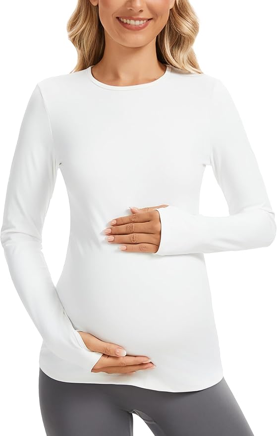 MathCat Maternity Long Sleeve Shirt with Thumbleholes,Pregnancy Casual Tee Blouse Athletic Yoga Workout Tops