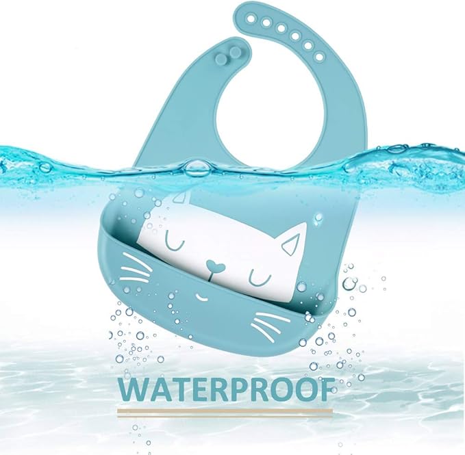 Baby Silicone Feeding Bibs, 3pcs Adjustable Waterproof Bibs for Feeding