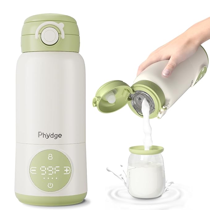 Portable Bottle Warmer for Travel, 15oz Capacity Portable Milk Warmer for Baby, Formula, Breast Milk & Water, On The Go Bottle Warmer with Long Battery Life, Even Heating, Precise Temperature Control