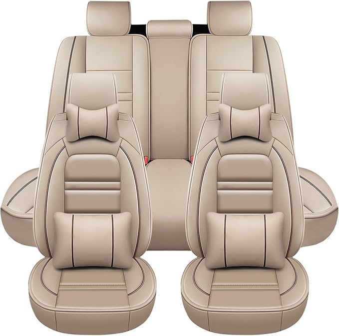 Car Seat Covers for Ford f150 2003-2025 | 5-Seats Seat Covers, Waterproof Seat Protectors, Automotive Seat Covers (Full Set with Pillow,Beige)