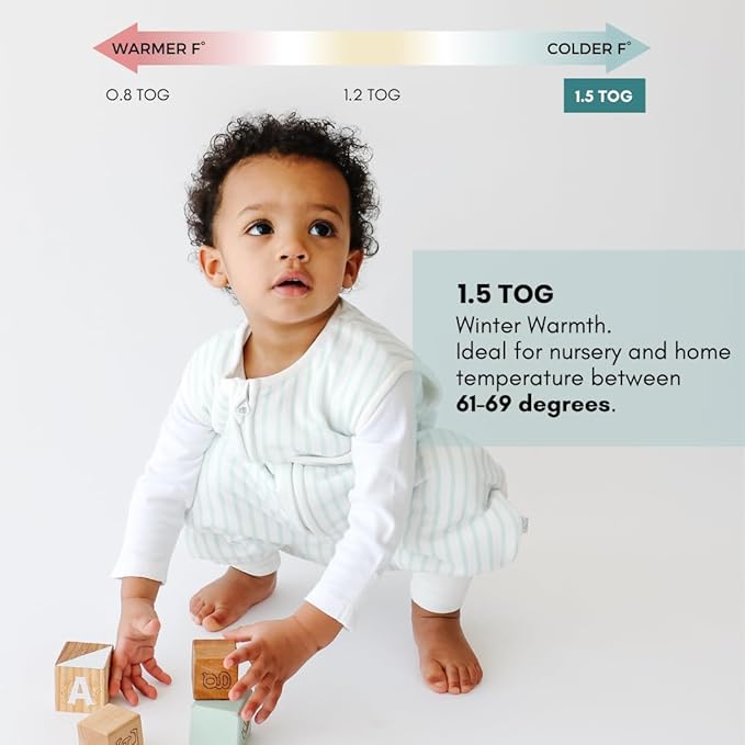Tealbee Dreamsuit Toddler Sleep Sack with Feet – Walker Sleep Bag with Legs, Rayon made from Bamboo, Winter 1.5 TOG, 2-Way Zipper, 12m-2T - Stripes