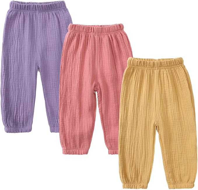 MYGBCPJS Baby Boys Girls Cotton Linen Trousers Kids Casual Ankle Pants Loose Long Bloomers