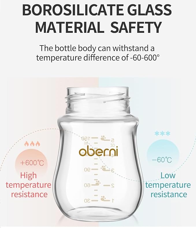 Glass Baby Bottles, Anti Colic Breastfeeding Bottle with Natural Response Nipple for Newborn Preemie 0+ Month, BPA Free, Wide Neck, Blue/2Pack/5oz