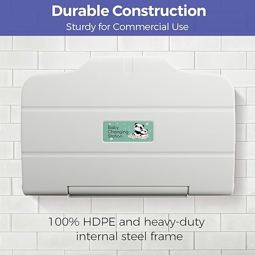 Panda Care ADA Compliant Horizontal Wall Mounted Baby Changing Station, Foldable Diaper Changing Table with Liner Dispenser and Safety Straps for Commercial and Home Use
