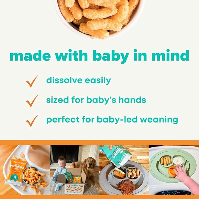 Puffworks Baby Organic Peanut Butter Puffs, Perfect for Early Peanut Introduction, Plant-Based Protein, USDA Organic, Gluten-Free, Vegan, Non-GMO, Kosher, 0.5 Ounce (Pack of 12)