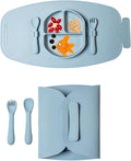 Modern Mini - Silicone Suction Plate for Baby and Toddler, Divided Plate with Fork & Spoon - Unbreakable, Non-Toxic, Food Grade Silicone, Strong Suction Grip, Spill Proof & Foldable for Travel!