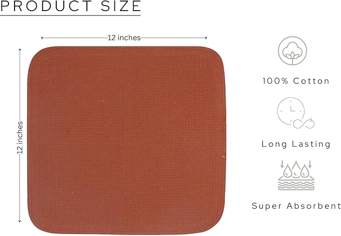 PurpleEssences Rust Dish Cloths and Dish Rags - 8 Pack Waffle Weave Solid Kitchen Dish Wash Cloths, 100% Cotton, 12 x 12 Inches, Ultra Soft Absorbent Quick Drying - Fall Thanksgiving - Rust