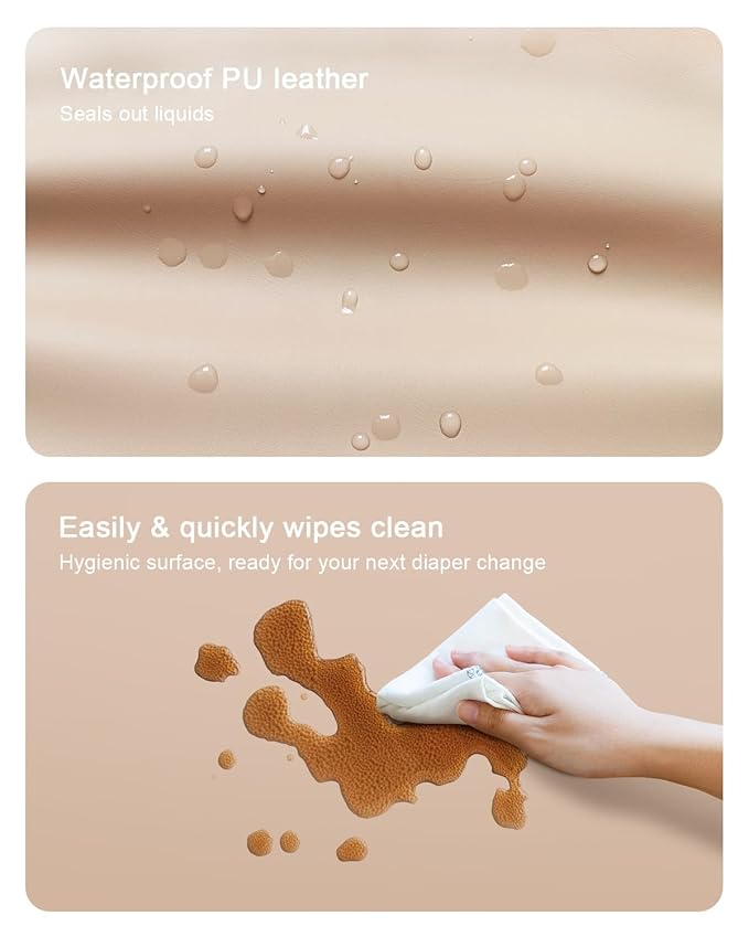Wipeable Baby Changing Pad for Dresser and Table, Cozy Diaper Changing Pad with Waterproof & Wipe-Clean Leather Cover, Standard Size (31.5" L x 15.8" W), Light Brown