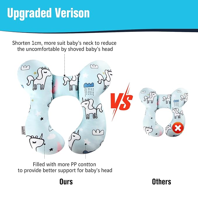 KAKIBLIN Baby Neck Pillow, Baby Support Travek Pillow,Upgraded Neck Pillows for Car Seat,Head and Neck Support Pillow for Car Seat, Pushchair(Unicorn)