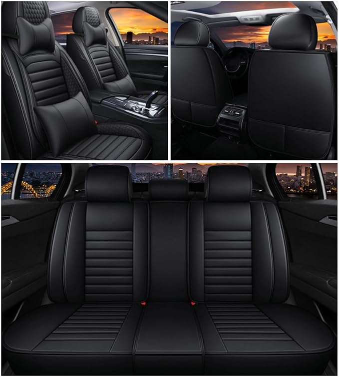 Leather Car Seat Covers for Toyota Corolla 2006-2024,Car Seat Covers Full Set,Seat Covers with Safety,Waterproof Seat Cover Compatible Airbag(5pcs Black Luxury)