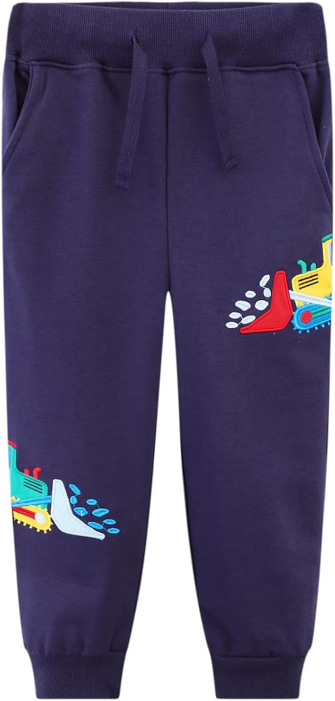 LOKTARC 2 Pack Boys Drawstring Sweatpants Cute Pattern Cotton Sport Jogger Pants
