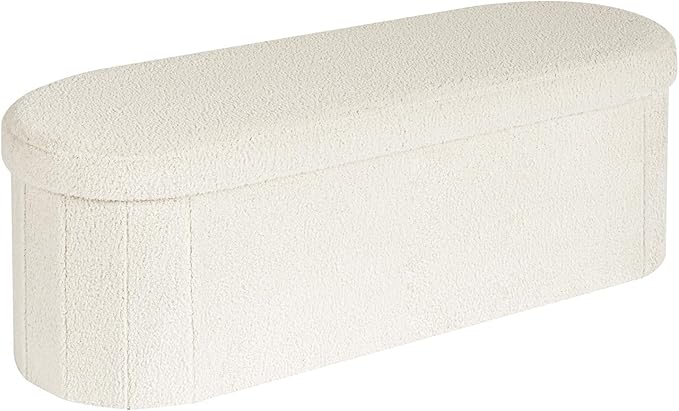 B FSOBEIIALEO Ottoman with Storage for Living Room, Sherpa Folding Storage Ottoman Foot Rest, 43.3 Inches Collapsible Bedroom Bench White