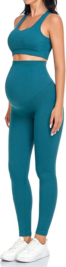 Women's Maternity 2 Piece Outfit Set - Bra & Shorts for Pregnancy - Yoga workout Lounge Wear Sets