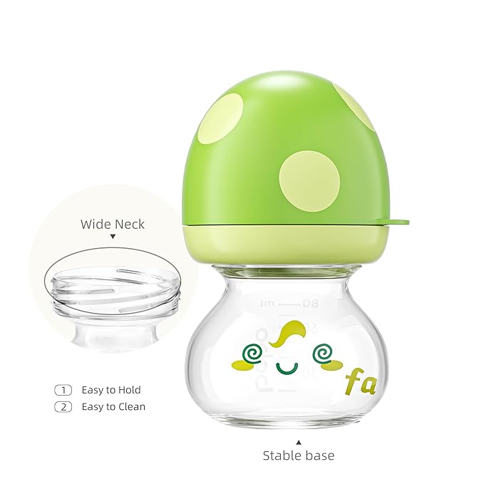 YOHKOH Newborn Glass Baby Bottles with Slow Flow Nipple for 0+ Months, Wide Neck Feeding Bottle, 2.7oz/80ml (Green, 2.7oz (Pack of 4))