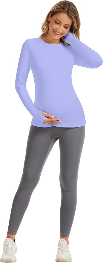 MathCat Maternity Long Sleeve Shirt with Thumbleholes,Pregnancy Casual Tee Blouse Athletic Yoga Workout Tops