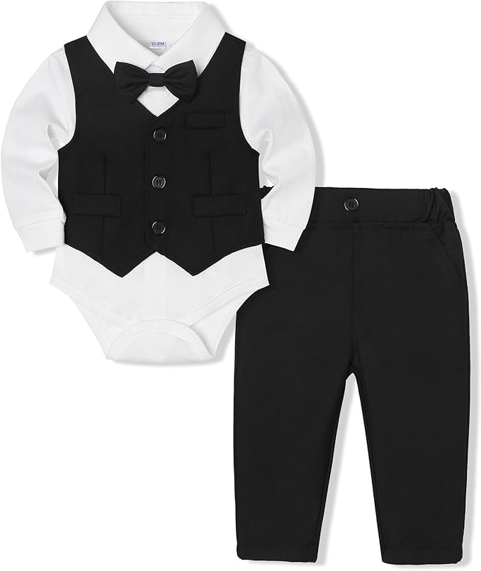 Baby Boy Clothes Suits Infant Gentleman Wedding Outfit Formal Dress Shirt Vest Bowtie Pants 4Pcs Baby Suit Sets