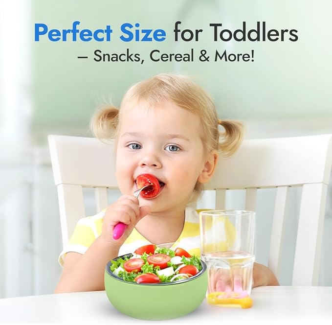 4 Pack Stainless Steel Bowls for Kids - BPA-Free 5" Baby Bowls with Removable Silicone Base - Non-Slip Toddler Bowls for Snacks & Meals (Bright Colors)