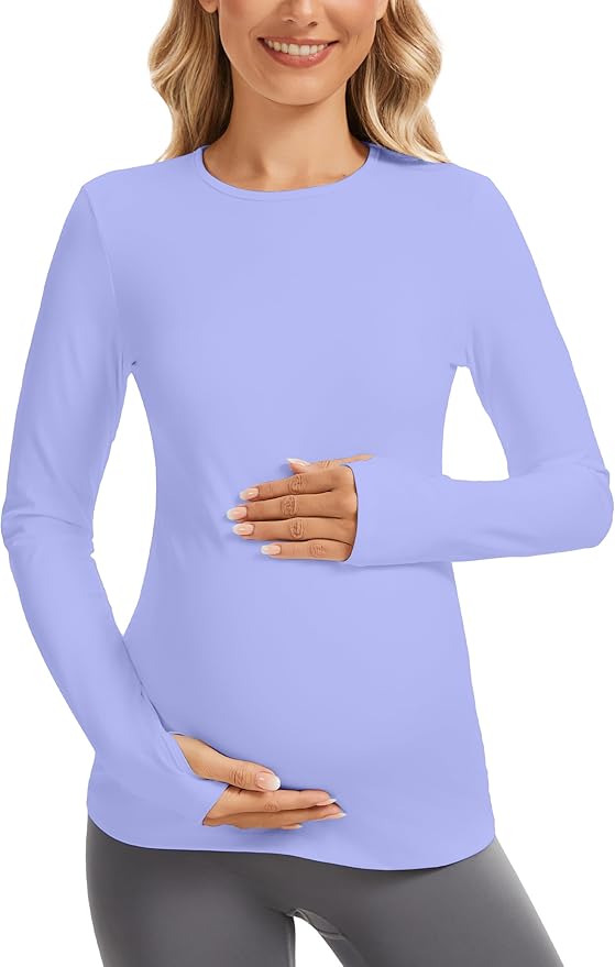 MathCat Maternity Long Sleeve Shirt with Thumbleholes,Pregnancy Casual Tee Blouse Athletic Yoga Workout Tops