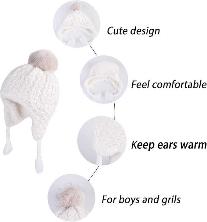 LANGZHEN Toddler Kids Infant Winter Hat,Earflap Knit Warm Cap Fleece Lined Beanie for Baby Boys Girls