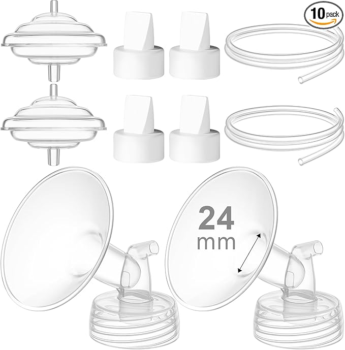 Breast Pump Accessories Kit - 24mm Flange Set Compatible with Spectra S1/S2/Motif Luna, Includes Valves, Tubing & Backflow Protectors